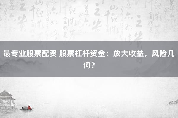 最专业股票配资 股票杠杆资金：放大收益，风险几何？