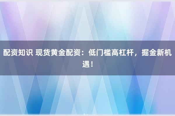 配资知识 现货黄金配资：低门槛高杠杆，掘金新机遇！