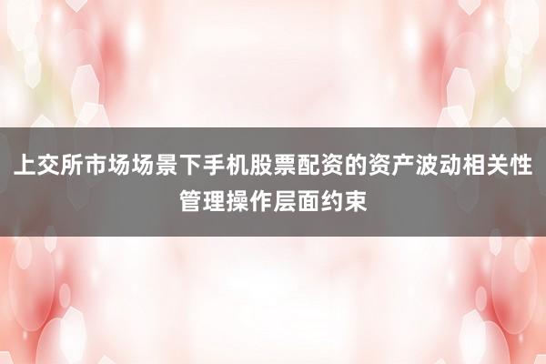 上交所市场场景下手机股票配资的资产波动相关性管理操作层面约束