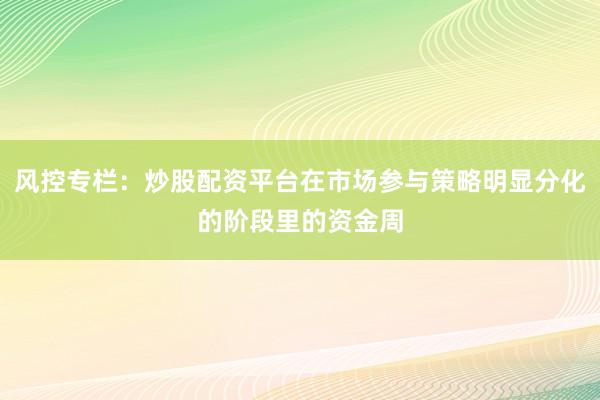 风控专栏：炒股配资平台在市场参与策略明显分化的阶段里的资金周