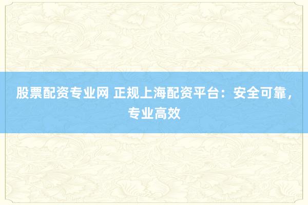 股票配资专业网 正规上海配资平台：安全可靠，专业高效